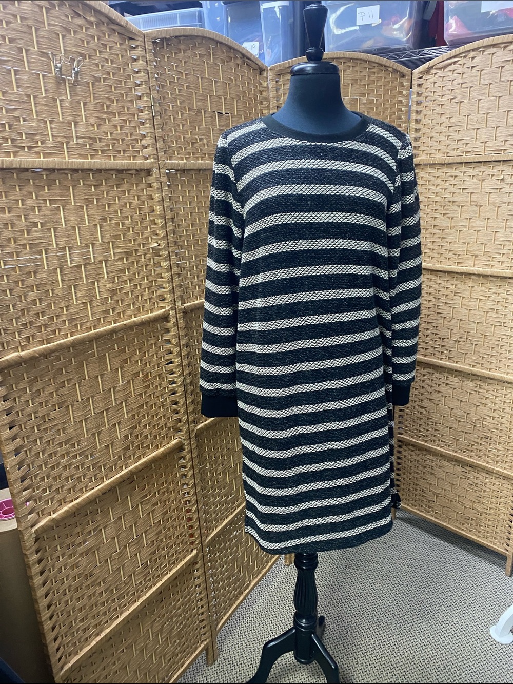 Striped Black and Cream Knit Sweater Dress